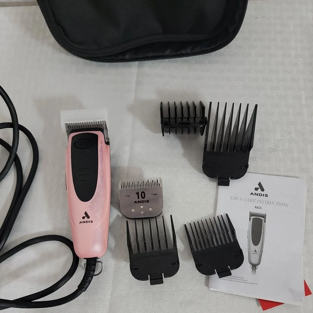 Andis EasyClip Versa Pink Pet Grooming Clipper Kit 10 7FC Blades AS IS
